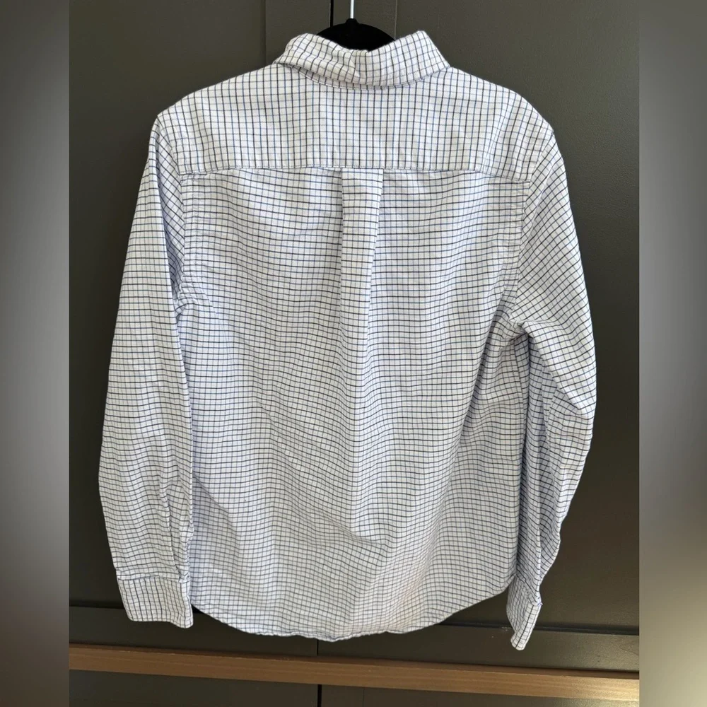 Ralph Lauren |  White and Blue Checkered Button Down Cotton Shirt | 14